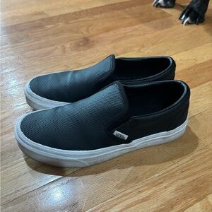 Women’s Slip on Black Leather Vans - Size 7.5